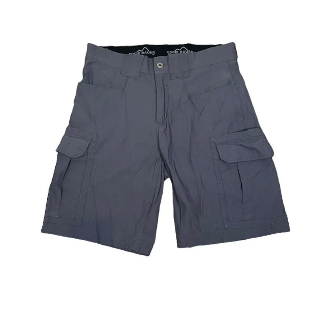 Eddie Bauer Nylon Spandex Cargo Shorts Slate Blue Size 32 Hiking Utility Outdoor